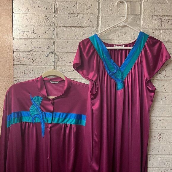 Vanity Fair Vintage nightgown robe nightgown 2pc Set 70s Large - Picture 1 of 11